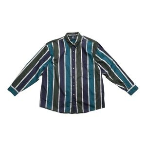 Van Heusen Button Down Shirt, Navy and Green, Size Large